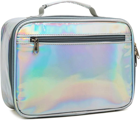 FlowFly Kids Lunch box Insulated Soft Bag Mini Cooler Back to School Thermal Meal Tote Kit for Girls, Boys, Silvery...