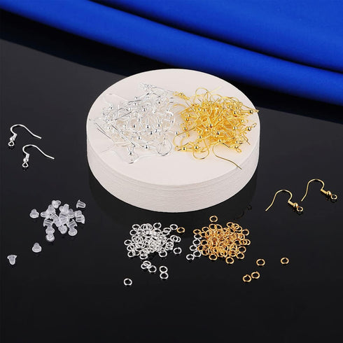 2 Colors Earring Hooks,300 PCS Earring Making Kit, Hypoallergenic Earring Hooks for Jewelry Making?White+Gold?...
