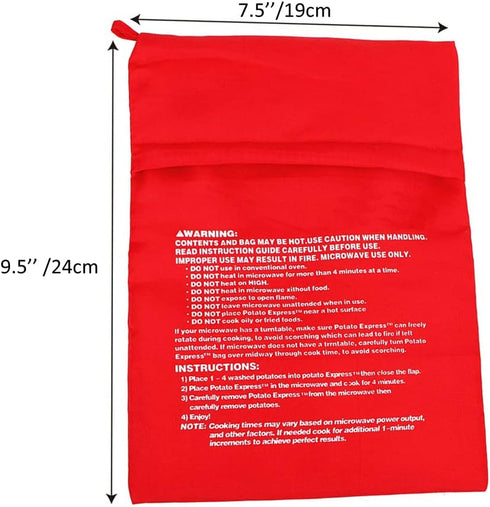 4PCS Reusable Microwave Potato Cooker Bags, Red, Fiber Cloth, Drawstring Closure, Perfect for Baked, Mashed, or Fries in 4 Minutes...