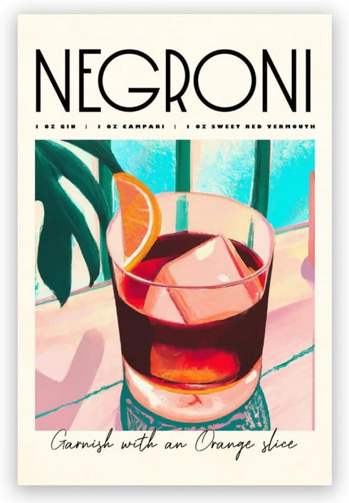Iconic Negroni cocktail poster MIX & MATCH Bar Cart Decor With cocktail recipes bar pictures wall Art decor Canvas Print Kitchen Club Apartment Ho...