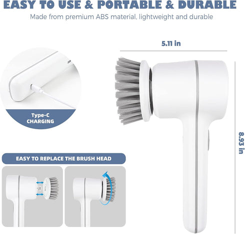 Electric Spin Scrubber Cordless Power Cleaning Brush with 5 Replaceable Brush Heads Rechargeable Scrubber for Bathroom Tub Sink Kitchen Dishes Til...