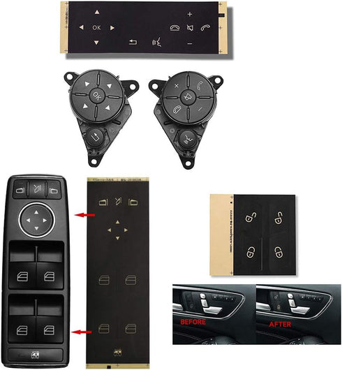 Car Interior Button Stickers Kit Steering Wheel Door Lock Window Switch Button Repair Decals Fit for 2008-2014 Mercedes Benz W204 C250 C350 E-Clas...