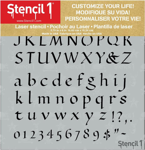 Stencil1 Letter Stencils 1/2" - Old English Calligraphy Letters & Numbers - Mylar Uppercase and Lowercase Alphabet for Hand Painting, Drawing & Cu...