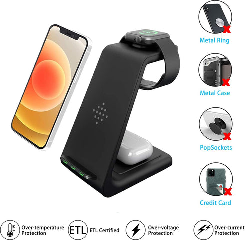 Wireless Charging Station,3 in 1 Wireless Charger Stand for iWatch 6/Se/5/4/3/2,Airpods,Qi Fast Charging for iPhone 13 12 11 Pro Max Xr X Xs 8......