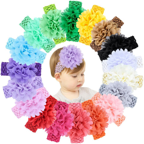 jollybows 18pcs Baby Girls Headband Chiffon Flower Soft Stretchy Hair Band Hair Accessories for Baby Girls Newborns Infants Toddlers and Kids...