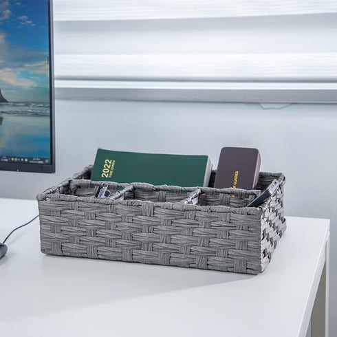 Toilet Paper Basket for Tank Topper,Woven Storage Box Cube Basket Bin Container, Shelf Cabinet(Grey 1pc) (14.17''L x 9.44''W x 3.93''H)...