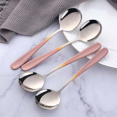 Buyer Star Bouillon Spoon Sets, 7-Inch Round Soup Spoons, Stainless Steel Finished Table Dinner Spoons (Gradient Rose Gold)...