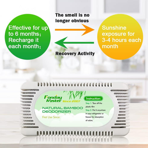 4Packs Refrigerator Deodorizer(60g Each Pack)? Fonday Odor Eliminator for Fridges Freezers Coolers & Lunch Boxes, Bamboo Activated Charcoal Fridge...