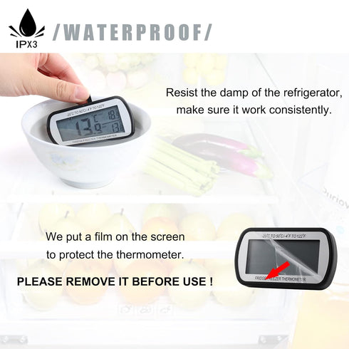 Refrigerator Thermometer Digital Fridge Freezer Thermometer with Magnetic Back Large LCD, No Frills Easy to Read (Black-2 Pack)...