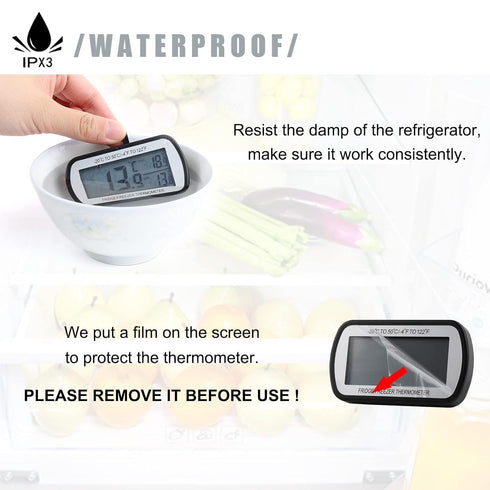 Refrigerator Thermometer Digital Fridge Thermometer for Freezer with Magnetic Back Large LCD, No Frills Easy to Read (Black)......
