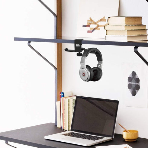 6amLifestyle Under Desk Dual Headphone Hanger, Metal Headset Stand Gaming Earphone Holder Universal Clamp on Desk Hanger Hook for All Headsets, Bl...