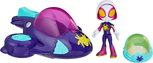 Spidey and His Amazing Friends Web-Spinners Ghost-Spider with Glide Spinner, Car Playset with Vehicle, 4-Inch Scale Marvel Action Figure and Acces...