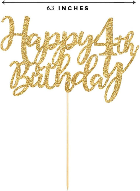Gold Glitter Happy 4th birthday cake topper, Gold 4 years old birthday party decorations, girl or boy birthday cake toppers...