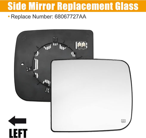 X AUTOHAUX Driver Left Side Mirror Glass Car Rearview Mirror Glass Power Heated Exterior Mirror Replacement for Ram 1500 2500 3500 2010-2015 68067...