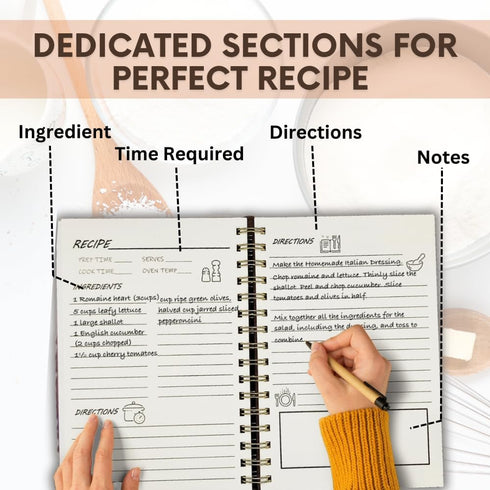 Blank Recipe Book to Write Your Own Recipes, Cookbook & Family Recipe Journal, Gloss Laminated Cover, Gold Leaf Vintage Leather Look, 100 Pages Pa...