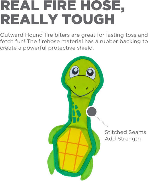 Outward Hound Fire Biterz Turtle Plush Firehose Material Interactive Dog Toy, Medium...
