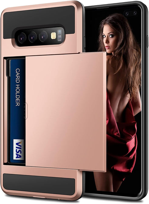 Vofolen for Galaxy S10 Plus Case Wallet Card Holder ID Slot Sliding Hidden Pocket Anti-Scratch Dual Layer Protective Hard Shell Rugged TPU Bumper ...