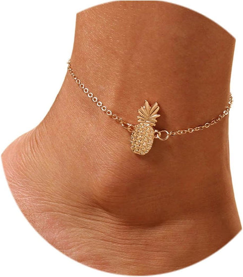 REETAN Boho Beach Anklets Gold Pineapple Fashion Ankle Bracelet Adjustable Foot Jewelry for Women...