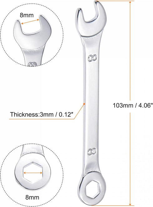 uxcell Thin Combination Wrench with Offset 6-Point End and Angled Open End, Metric Mirror-Chrome Plated High Carbon Steel, for Household Repairs, ...
