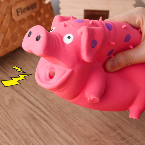POPLAY Squeaky Latex Grunting Pig Dog Toys, 7.8" Pink Pig Dog Toy Anxiety Relief for Dog Puppy Chew Toys Rubber Squeeze Gift for Dogs...