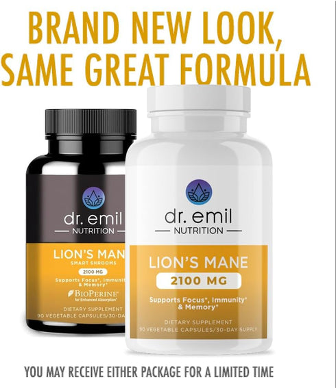 DR. EMIL NUTRITION 2100mg Organic Lions Mane Supplement Capsules - Focus, Mental Clarity & Cognition - Nootropic Lion's Mane Mushroom Supplement w...