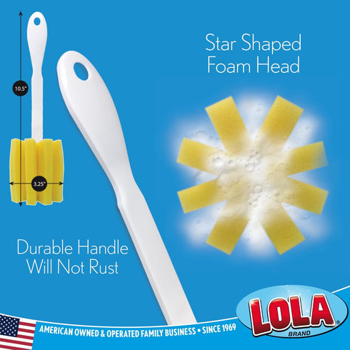 Lola Products Glass & Jar Sponge Brush, Star Shaped, Foam Material, Dishwasher Safe, Non-Scratch, Perfect for Glasses, Jars, Mugs, Bottles. 6 Pack...