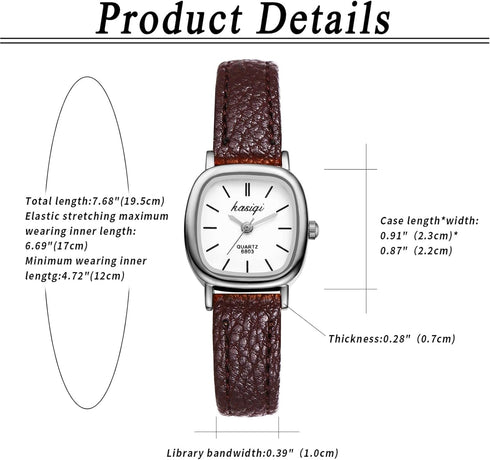 JewelryWe Women Leather Watches Small Square Analog Quartz Watch Simple Elegant Casual Dress Watch...