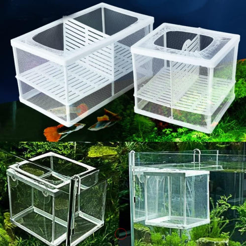 2 Pcs Aquarium Hatchery Net Fish Isolation Box,Nylon Mesh Fish Fry Hatchery Breeder Box Separation Net with Isolation Board...