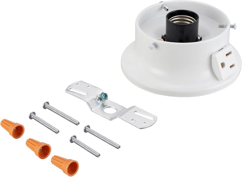 Aspen Creative 22103-03-1, Flush Mount Ceiling Fixture Shade Holder Kit with Outlet in Matte White Finish 3-5/8" Fitter, 4-3/4" Diameter x 2" Heig...