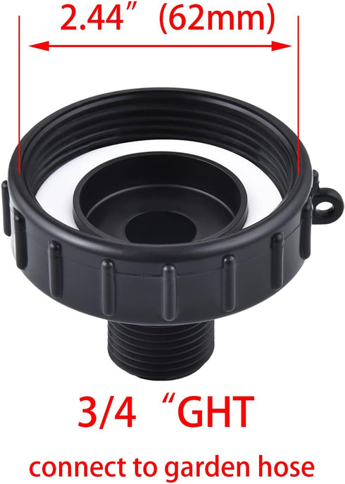 275 330 IBC Tote Tank Food Grade Drain Adapter, 2.44" (62mm) Fine Thread x 3/4"Garden Hose, Water Hose Male Adapter for Garden Hose...