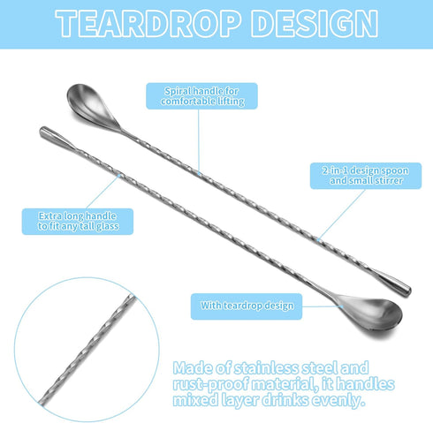 2 Pcs 12 Inch Bar Mixing Spoon Cocktail Spoon Stainless Steel Bar Long Spoon With Spiral Pattern...