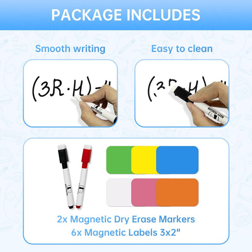 White Board Set - 12 x 9" Dry Erase Board with 2 Dry Wipe Off Markers and 6 Magnetic Labels - Double-sided Wall Hanging Whiteboard for Home and Of...