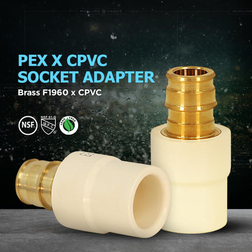 Midline Valve CSDQFG012-OM 1/2'' Expansion PEX x CPVC Adapter Pipe Fitting lead-free Brass, Single...
