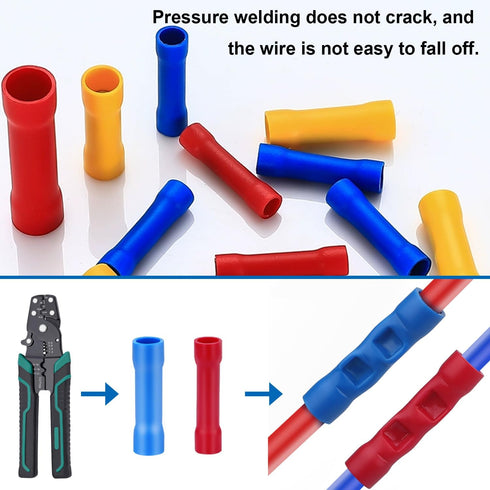 smseace 210PCS Wire Butt connectors with Wire stripper crimping tool22-10AWG Butt Splice Connectors Insulated Electrical Butt connectors Straight ...