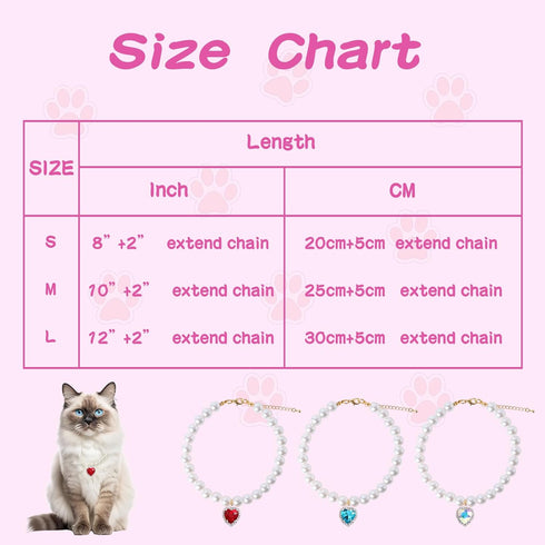 Pearl Collar for Cats Pearl Dog Collar Heart Shape Rhinestone Necklaces for Small Dogs Collar Accessories Cat Pearl Collar (Large, Violet)...