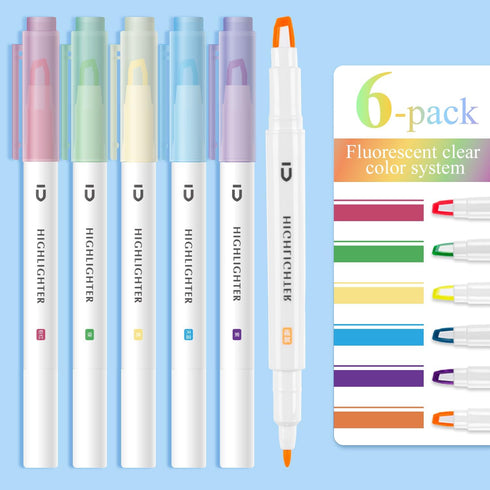 M&G 6 Pcs Cute Dual Tip Highlighters, Rainbow Color No Bleed Dry Quick Chisel Tip Highlighters, Perfect for School,Office, Bible, Notes (Rainbow)...
