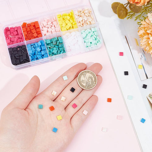 SUNNYCLUE 1 Box 800Pcs 2 Hole Tila Beads Acrylic Flat Square Beads Opaque Macron Colour Small Cute Seed Bead for Jewelry Making DIY Crafts Supplie...