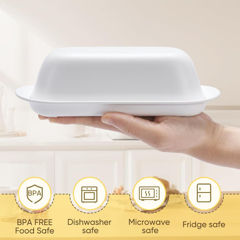 Butter Dish with Lid, Butter Keeper for Countertop, Airtight Butter Dish, Plastic Butter Keeper Tray for West/ East Coast Butter, Dishwasher Safe(...
