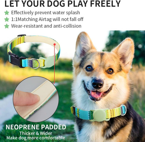 AirTag Cat Collar, Animire Soft Neoprene Padded Air Tag Collar for Extra Small Dogs, Polyester Puppy Pet Collar with Silicone AirTag Case Holder A...