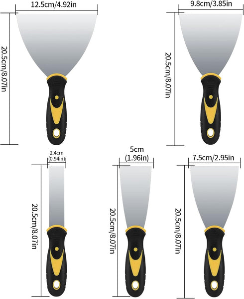 5 Pcs Putty Knife Set, 1" 2" 3" 4" 5" Stainless Steel Paint Scraper, Spackle Knife Set, Putty Knives, Wallpaper Paint Scraper Tool for Repairing D...
