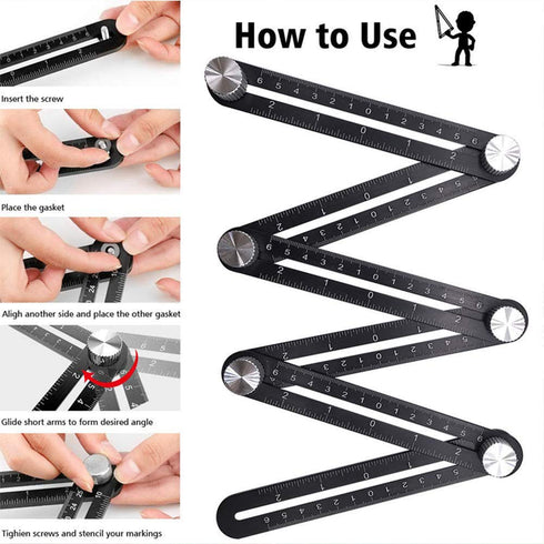 Multi angle measuring ruler,universal multi-angle measuring ruler 12 side hole positioning aluminum alloy multi angle measuring ruler template too...