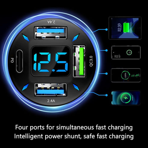 Car Fast Charger,PD/QC3.0 Car USB Charger with LED Lights,Cigarette Lighter USB Charger Compatible for iPhone Galaxy iPad Pro& More Mobil Phone...