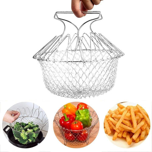 304 Stainless Steel Foldable Steam Rinse Strain Fry Basket Strainer Net Kitchen Cooking Tool for Fried Food or Fruits...