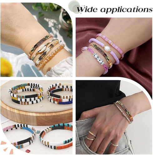 NBEADS about 208 Pcs Metallic Tila Beads Kit, 8 Colors 5 * 5mm Glass Seed Beads Kit Including Elastic Thread and Stainless Steel Beading Needles f...