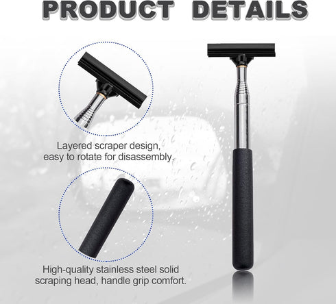 Car Rearview Mirror Wiper Retractable Wiper Long Handle Car Cleaning Tool Car Side Mirror Scraper, Car Accessories-Black...