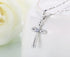 925 Sterling Silver Inlaid Crystal Cubic Zirconia Cross Pendant Necklace...