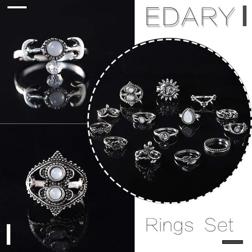 Edary Vintage Ring Set Carved Knuckle Rings Crystal Gemstone Stackable Rings Finger Mid Ring Set for Women...