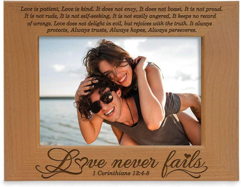 KATE POSH - Love Never Fails - 1 Corinthians 13:4-8 - Wood Picture Frame (5x7-Horizontal)...