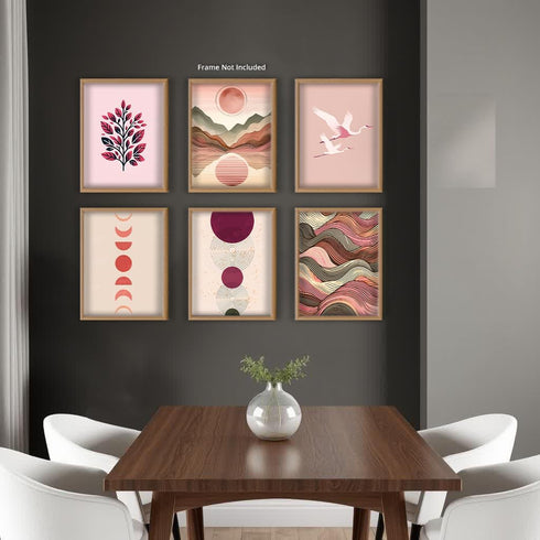 Posterizer 6 pcs-Mid Century Modern Moon, Desert Neutral Poster-Abstract & Modern Art-Landscape & Nature Art-Gift for Street Art, Mural Fans-Decor...