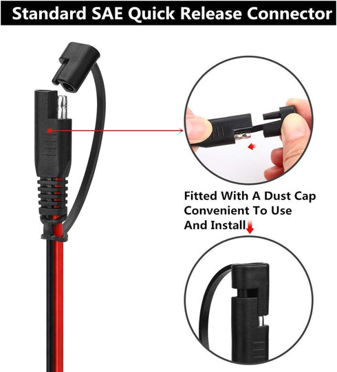 SAE Connector DC Power Extension Cable 16 AWG Automotive Battery Quick Disconnect Pigtail Wire Harness with Dust Cap (6 Pcs 1.2 Foot)...